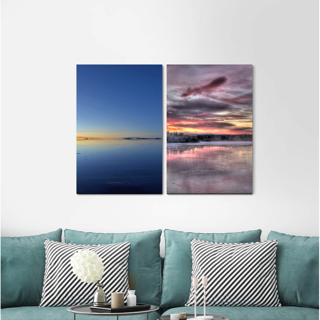 2-tlg. Leinwandbilder-Set - Grafikdruck „Finland Winter Calm Sea Horizon Evening Glow Calm Silence”