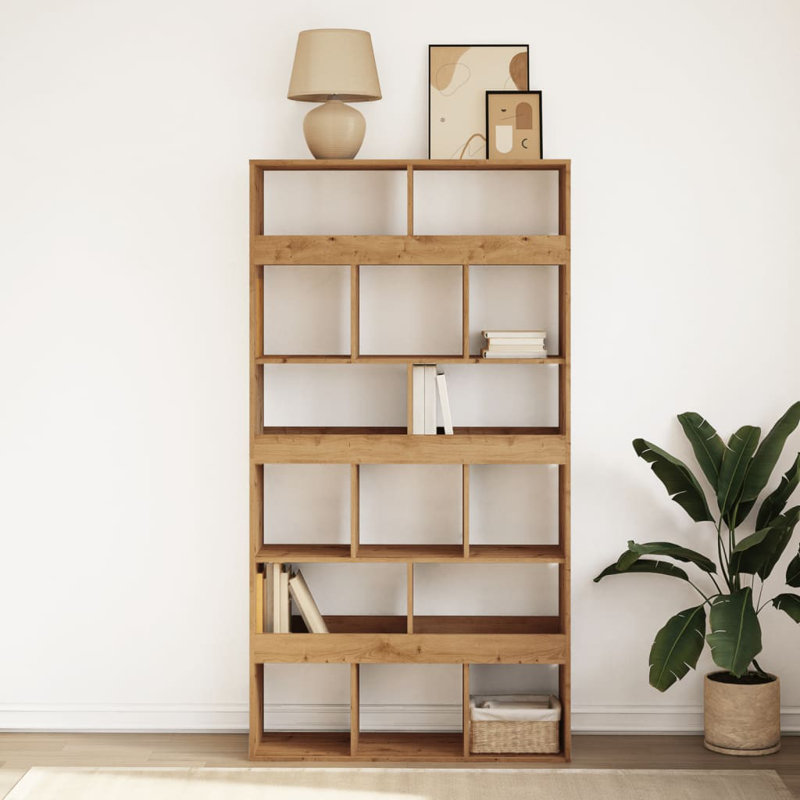 Andrika 100cm W Bookcase, 187.5cm H x 100cm W x 33cm D, Artisan oak