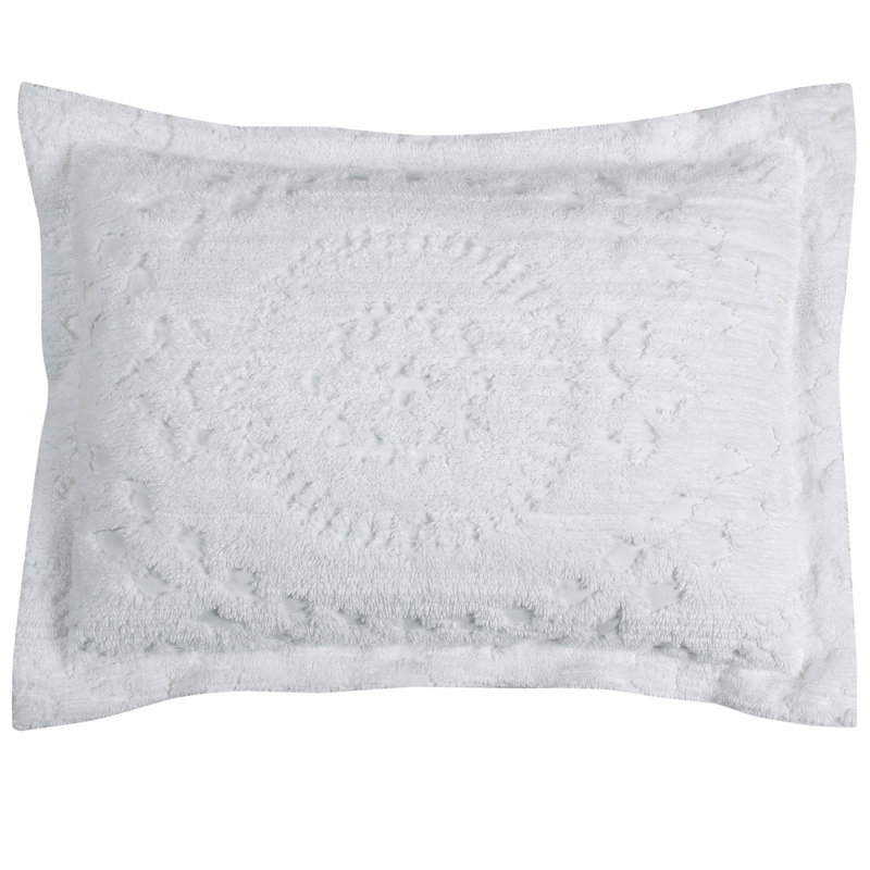Taie d'oreiller standard touffetée 100% coton de la collection Rio, conception en médaillon, housse de coussin décorative douce et respirante, certifié OEKO-TEX, lavable à la machine, toutes saisons, 21 po x 27 po, blanc