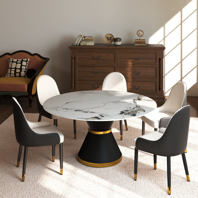 Benedic 6 - Person Pedestal Dining Set, White, White/Brown