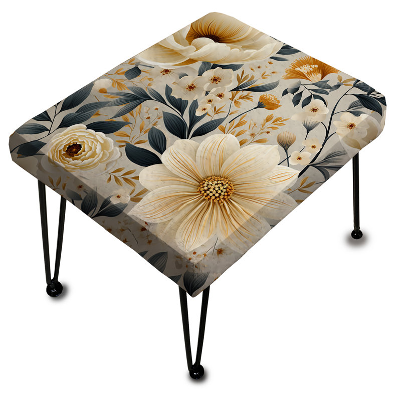 Neutrals Beige Flowers Boho Pattern - Boho Rectangle Ottoman