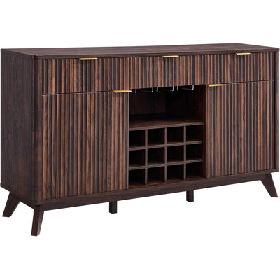 60"W Wine Coffee Bar Cabinet Natural Weathered Finish With 3 Drawers, Wine & Glass Rack by Loon Peak