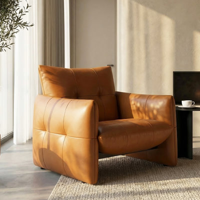 34.6" Wide Oversized Faux Leather Armchair, Deep-Seated Modern Club Chair With Biscuit Tufting