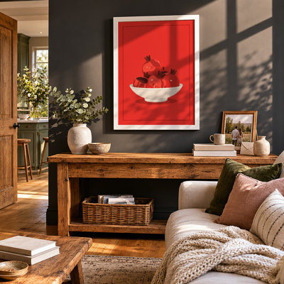 Pomegranates in White Bowl Modern - Framed Print