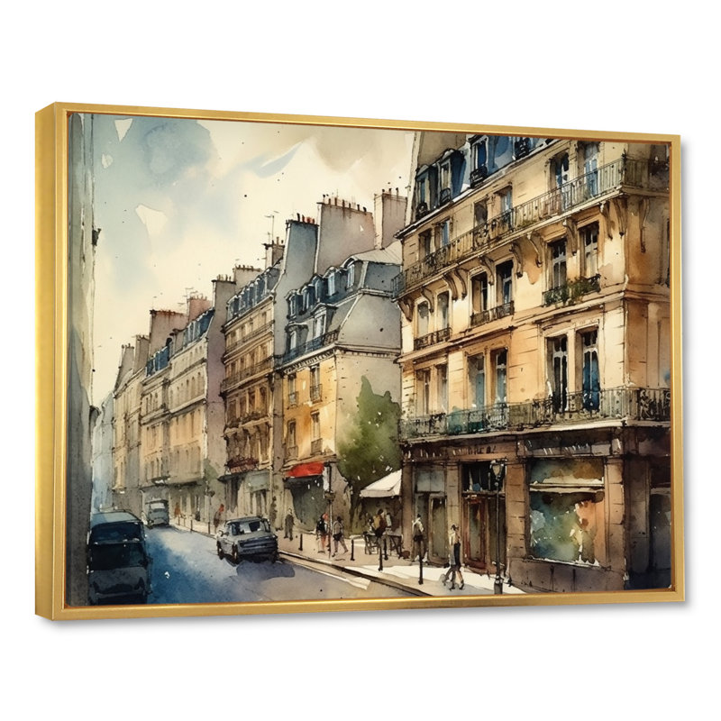 Aquarelle de Paris, France II sur toile, 30" H x 40" W, Cadre flottant doré