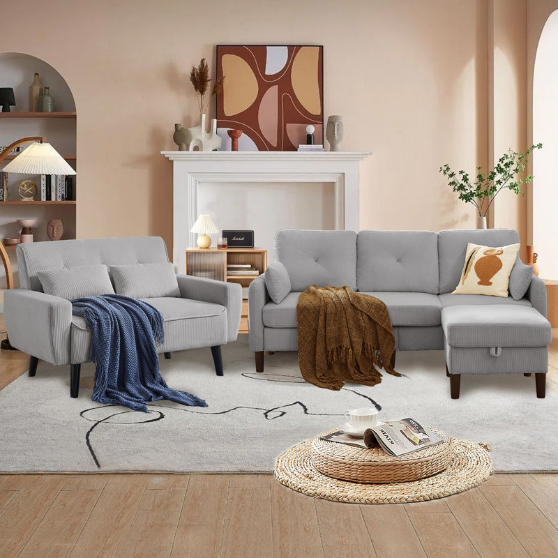 Susete 3 - Piece Living Room Set, Light Grey