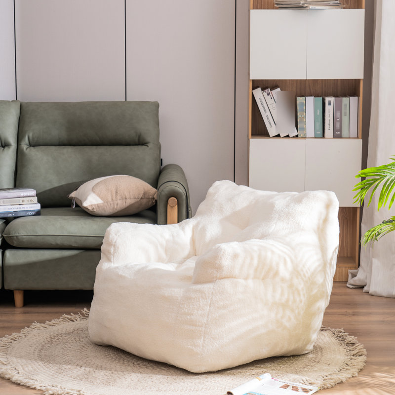 White Bean Bag Chair Made Of Soft Foam And Fabric Comfy With, White
