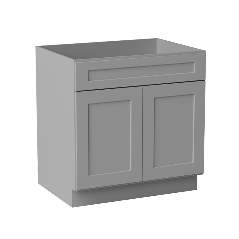 Armoire de cuisine à base d'évier en bois massif de bouleau gris avec portes à fermeture en douceur de style Shaker de l 33 po x H 34,5 po x P 24 po Sinber