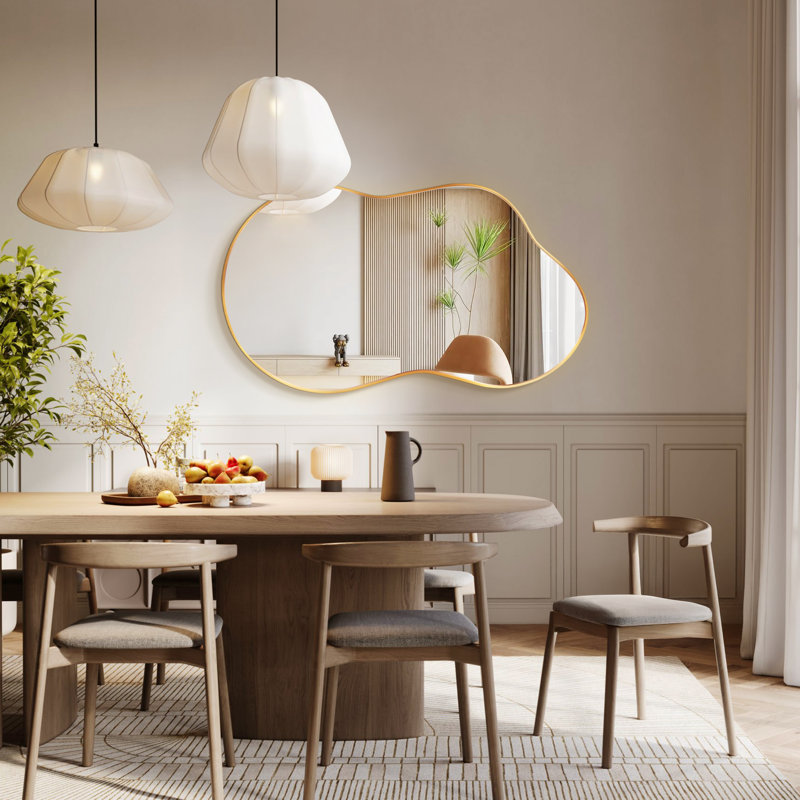 Irregular Metal Framed Wall Mirror, Asymmetrical Mirrors, Gold, 91 cm H x 50 cm W