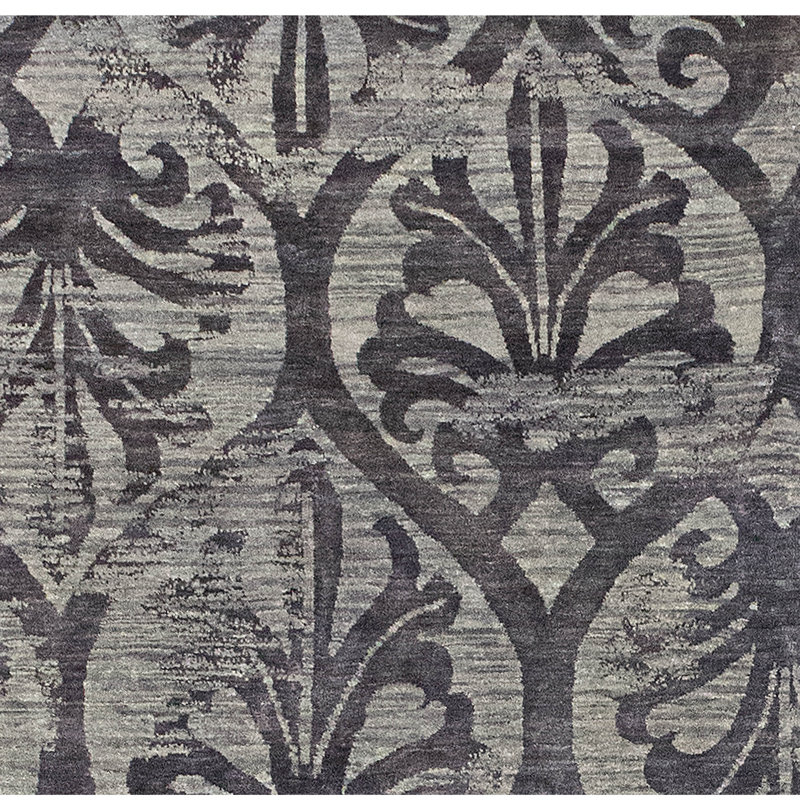 Hand Knotted Damask Area Rug in Gray, Rectangle 9' x 12'