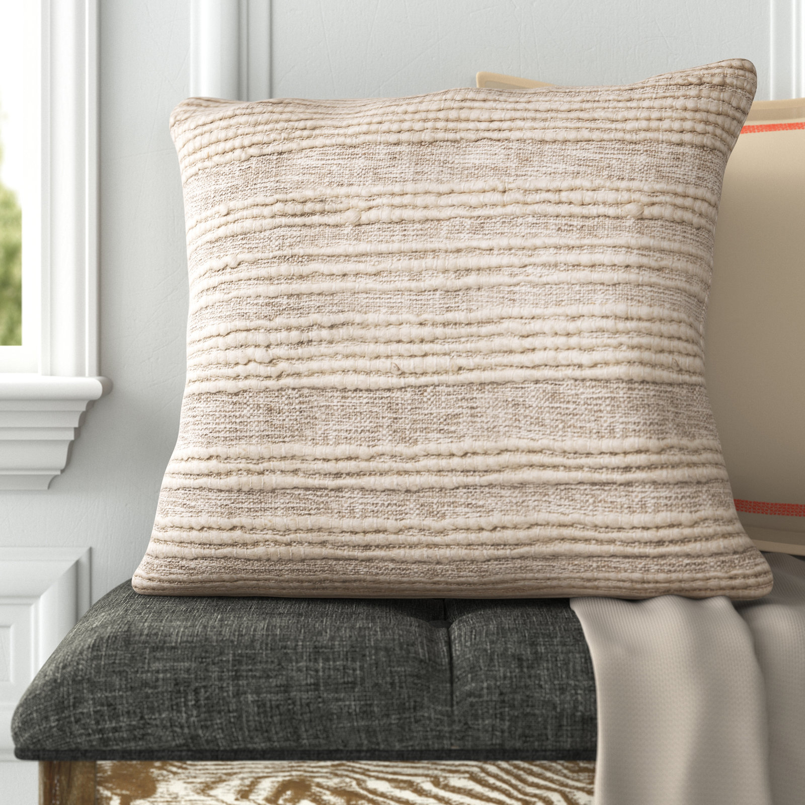 Sagitta Embroidered Cotton Throw Pillow, Polyester/Polyfill