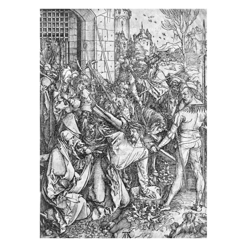 Le transport de la croix (gravure sur bois) (photo noir et blanc) par Albrecht Dürer - Estampe numérique, H 28 po x l 22 po