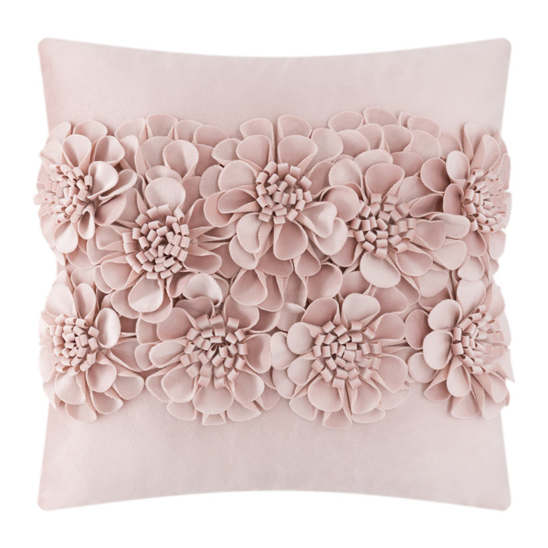  3D Flower Throw Pillow Cover Handmade Appliqued Accent Pillow Case Bed Cushion Cover, Rose Gold