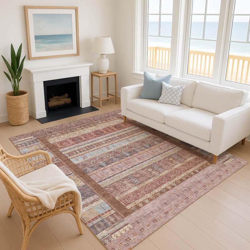 Premium Machine Washable Mayfield AMF2160 Striped Rug, Paprika, Rectangle 2'6" x 3'10"