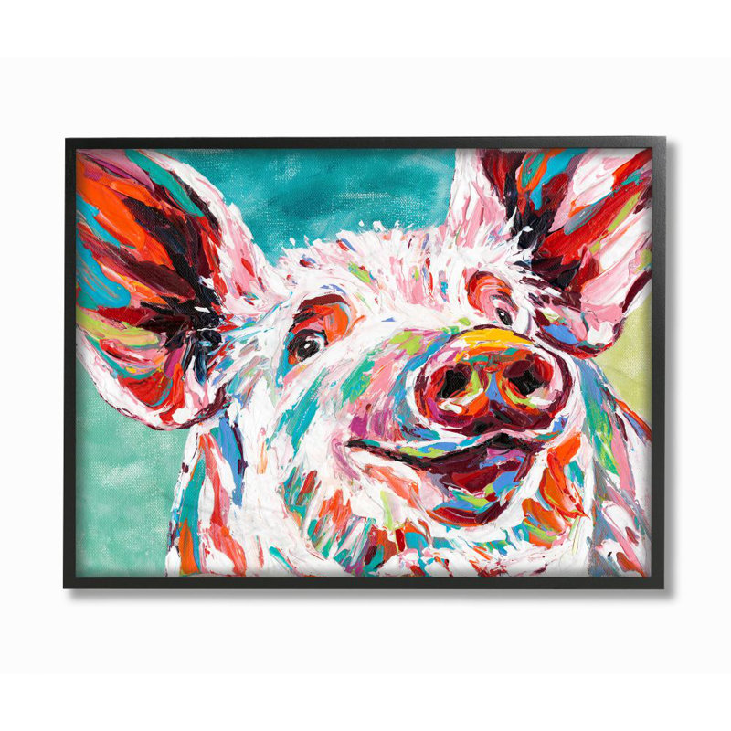 «Brightly Painted Pig», impression, H 11 po x l 14 po x P 1,5 po, Giclée encadrée noir minuit