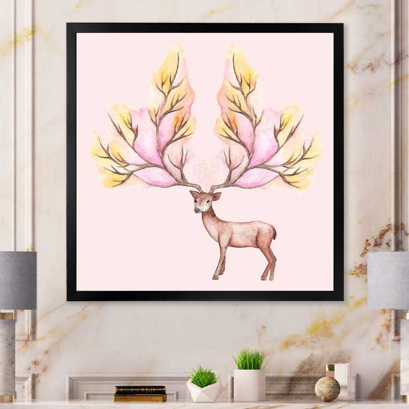 Deer Winter - on, Impression noire sur toile encadrée, H 16 po x l 16 po x P 1 po
