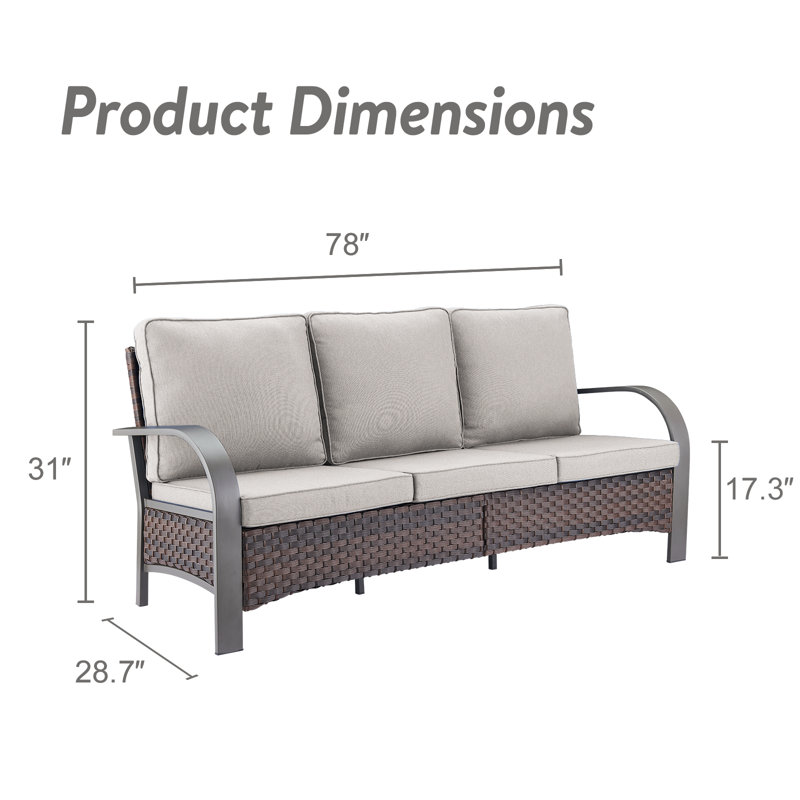 Bobra 78'' Outdoor Patio Sofa with Cushions, Beige