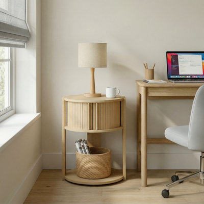 Table de bout cannelée ronde avec rangement H 21,65 po