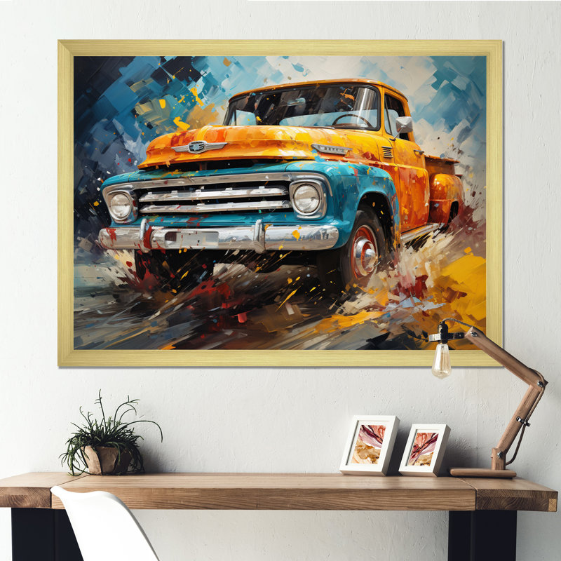 Yellow Pickup Truck Abstract Expressionism - Transportation Canvas Art Print, H 24 po x l 32 po x P 1 po