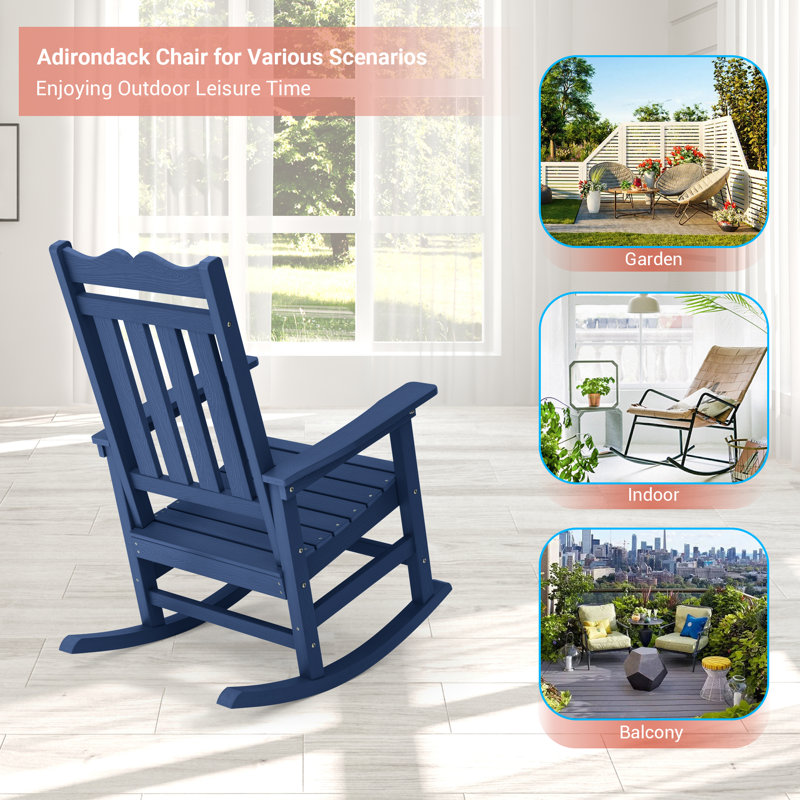 Chaise Adirondack berçante en plastique Liebwin, Bleu marine