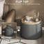 Repose-pieds rembourré en tissu de lin, table basse ronde avec plateau rabattable, gris foncé