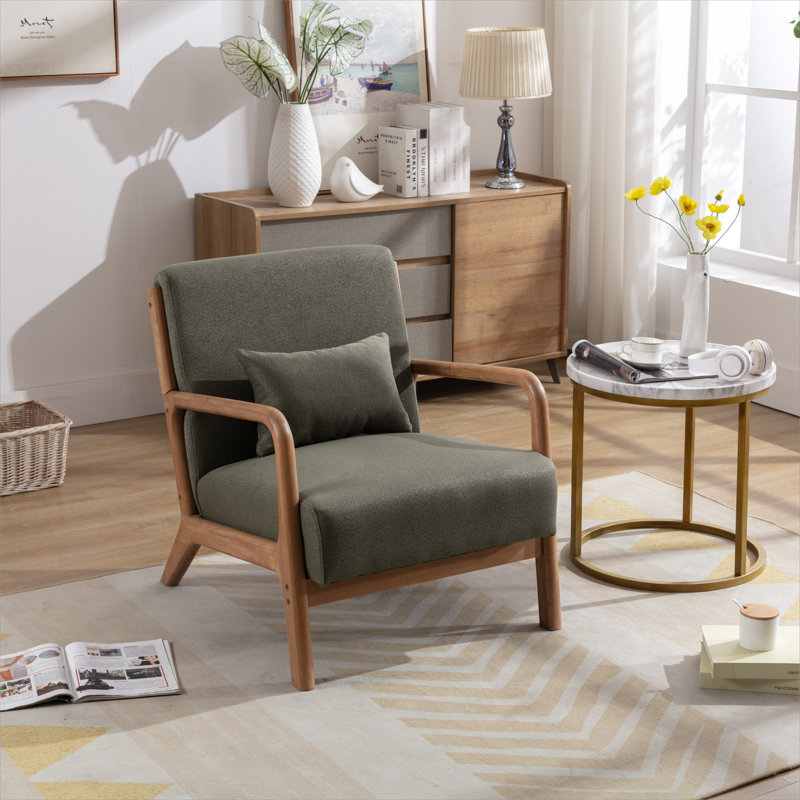 Hertford 26" Wide Mid Century Upholstered Solid Wood Accent Chair with an Extra Pillow