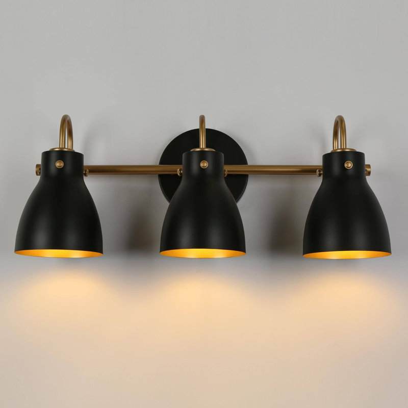 3-Light Dimmable Bathroom Vanity Light Modern Black Wall Sconce