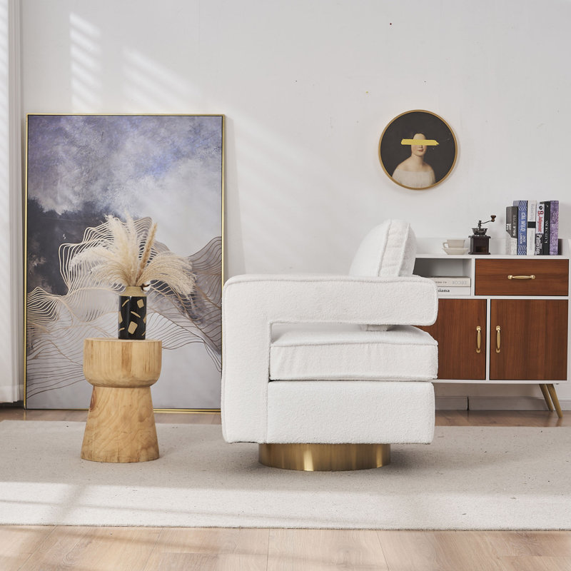 Modern Accent Swivel Barrel Chair For Living Room, White Faux Fur