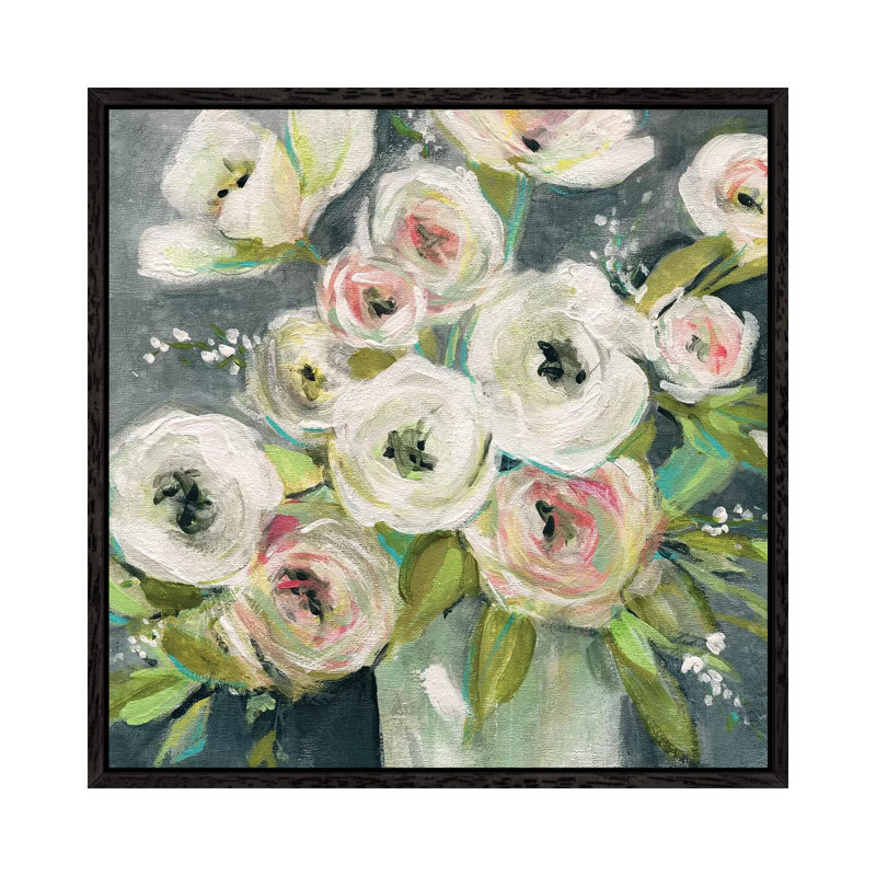 Summer Ranunculus by Carol Robinson - Painting on Canvas, 45.72 cm H x 45.72 cm W, Black Framed Canvas