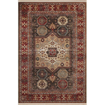Dark Toned Multi Colored Ethnic Traditional Patterned Vintage Decorative Rug Machine Washable
