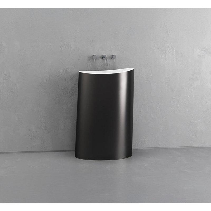 Vast Studio Aged Brass/White Freestanding Pedestal Sink – Sculpted Solid Surface Basin with Curved Modern Silhouette & Seamless Luxury Matte Finish
