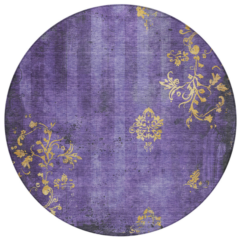 Machine Washable Indoor/Outdoor Xhevrie Purple Rug, Round 8'
