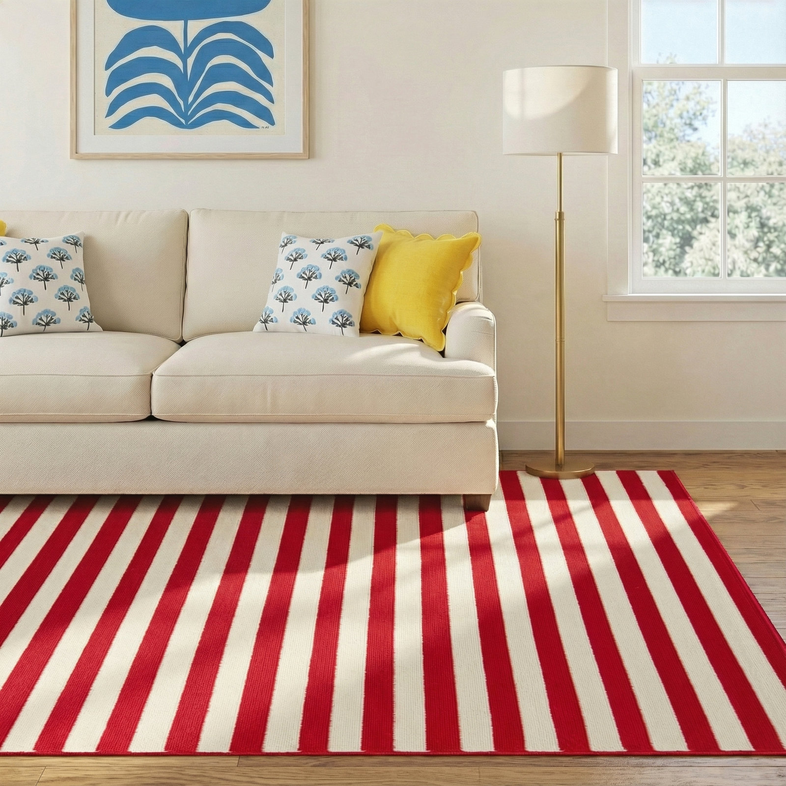Adrienne Red Striped Indoor Outdoor Rug, Rectangle 6'7" x 9'6"