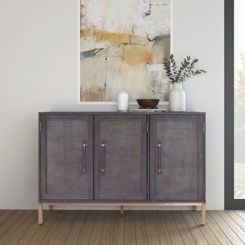 Hopper Studio Sophia Solid Wood 51'' Rattan 3 Door Sideboard, Practical Shelving, Light Brown