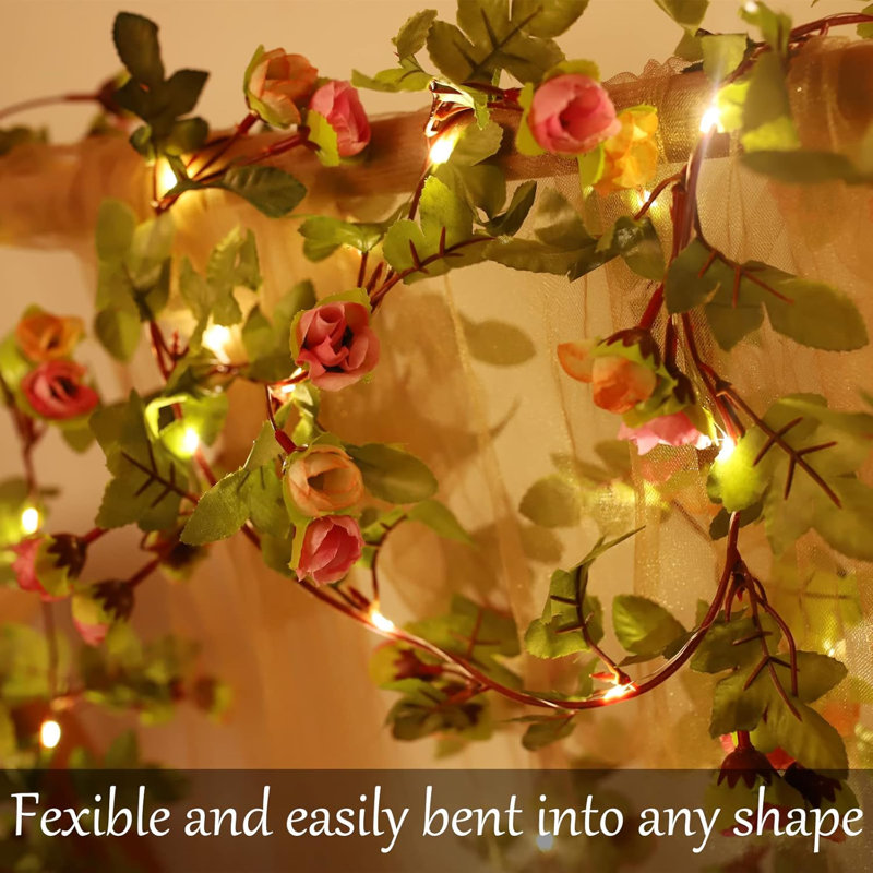 20 LED Rose Flower String Lights Battery Powered 7.2ft