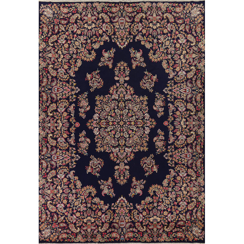 Tapis traditionnel floral bleu marine 10 x 14