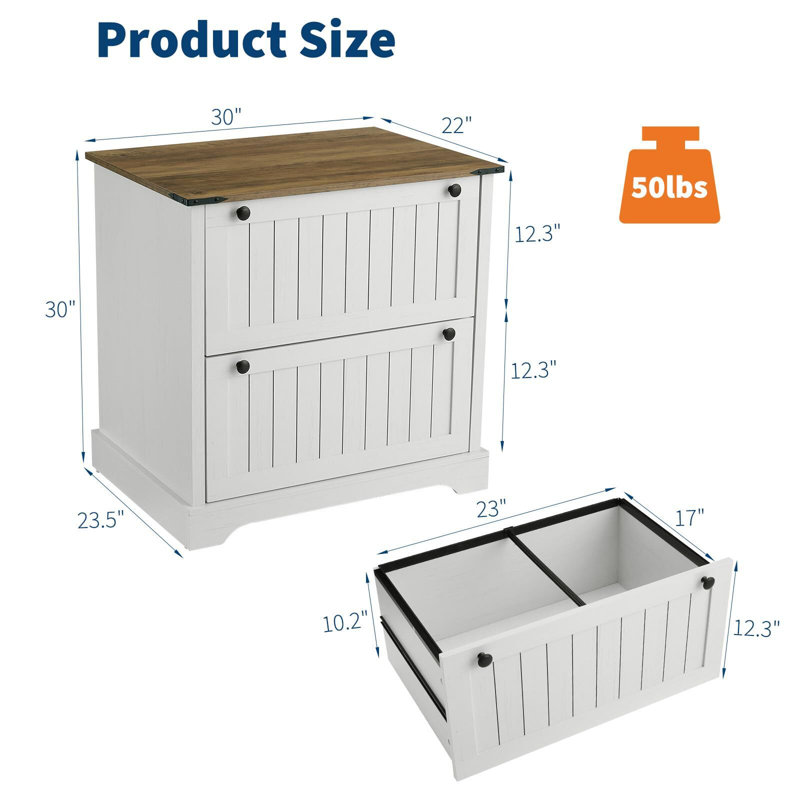 2 Drawer Farmhouse File Cabinet with Hanging File Folders for A4/Letter/Legal Size Documents,30" Wood Lateral Filing Cabinet for Home Office,Large File Storage Printer