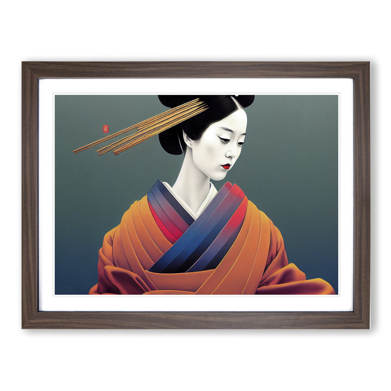 Timeless Geisha - Single Picture Frame Print, 46cm H x 64cm W x 2cm D, Walnut Framed
