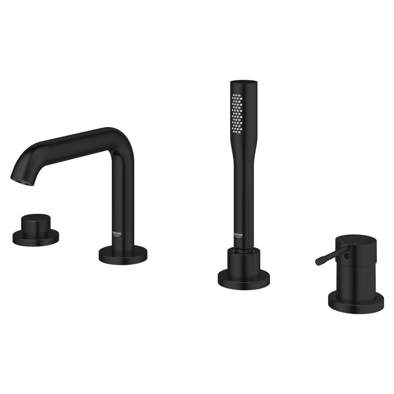 Robinet de baignoire romaine à poignée simple avec inverseur et douchette Essence New, Noir mat