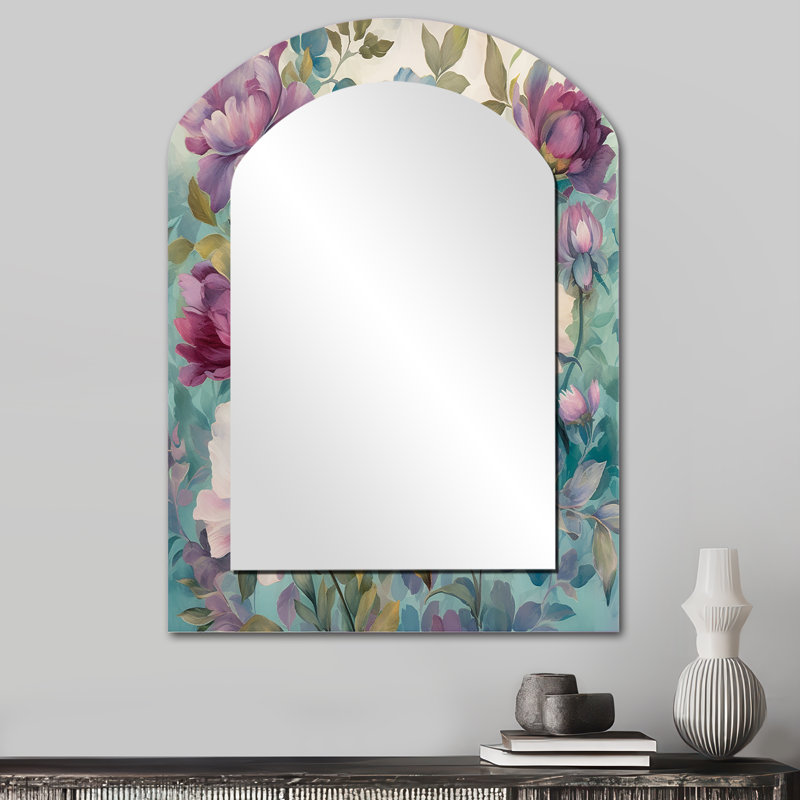 Rétro collage de fleurs sauvages - miroir mural asymétrique unique Wildflowers, miroir arqué traditionnel, impression d'art en métal