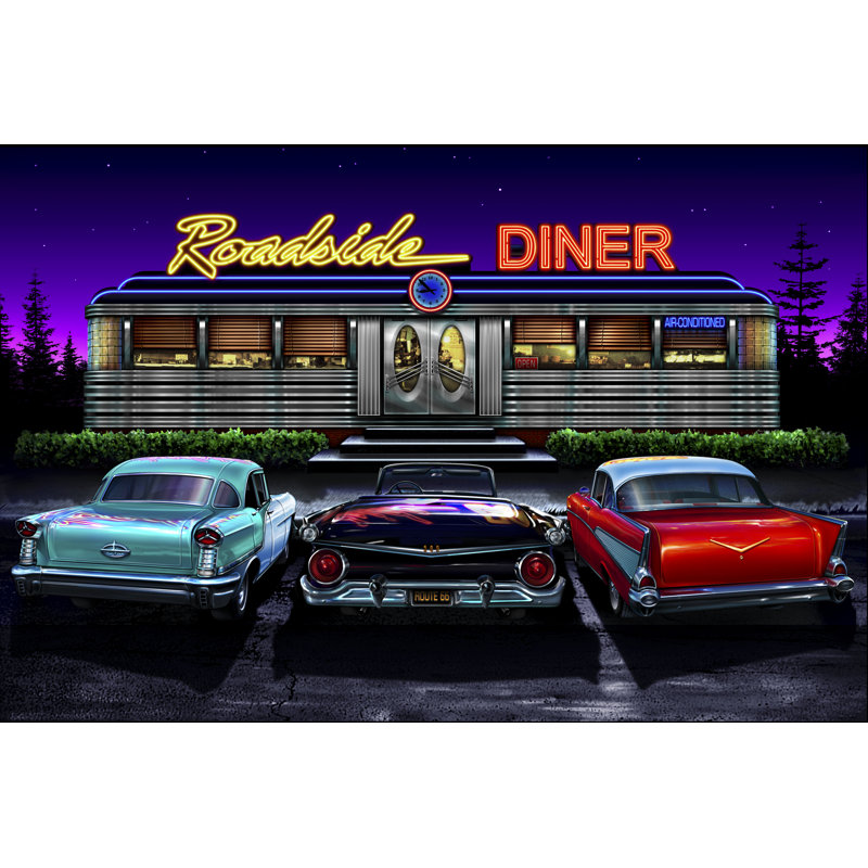 Diners and Cars VIII - Graphic Art, 20cm H x 30cm W, Wrapped Canvas