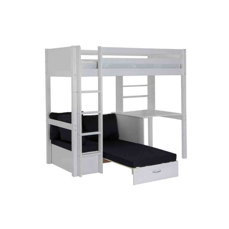 Solorzano European Single (90 x 200cm) High Sleeper Loft Bed Bed with Bookcase, White, Black
