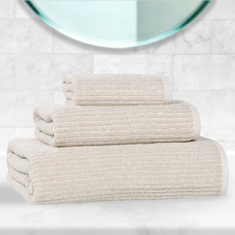 Ensemble de serviettes 3 pièces en mélange de coton et viscose Amberg, Beige