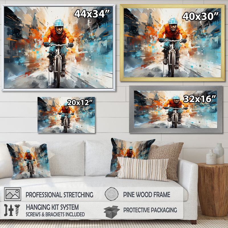 Vélo abstrait cycliste urbain - transport mural, H 24 po x l 32 po x P 1 po, Cadre photo noir