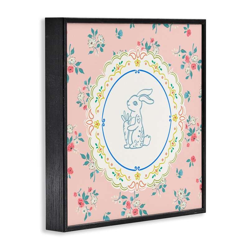 «Whimsical Spring Bunny», estampe numérique, design par Angela Steahling, H 12 po x l 12 po, Giclée encadrée noir minuit