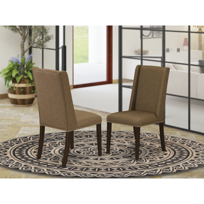 Chaises parson classiques Florence - garniture cloutée en tissu de lin brun, ensemble de 2 chaises, acajou