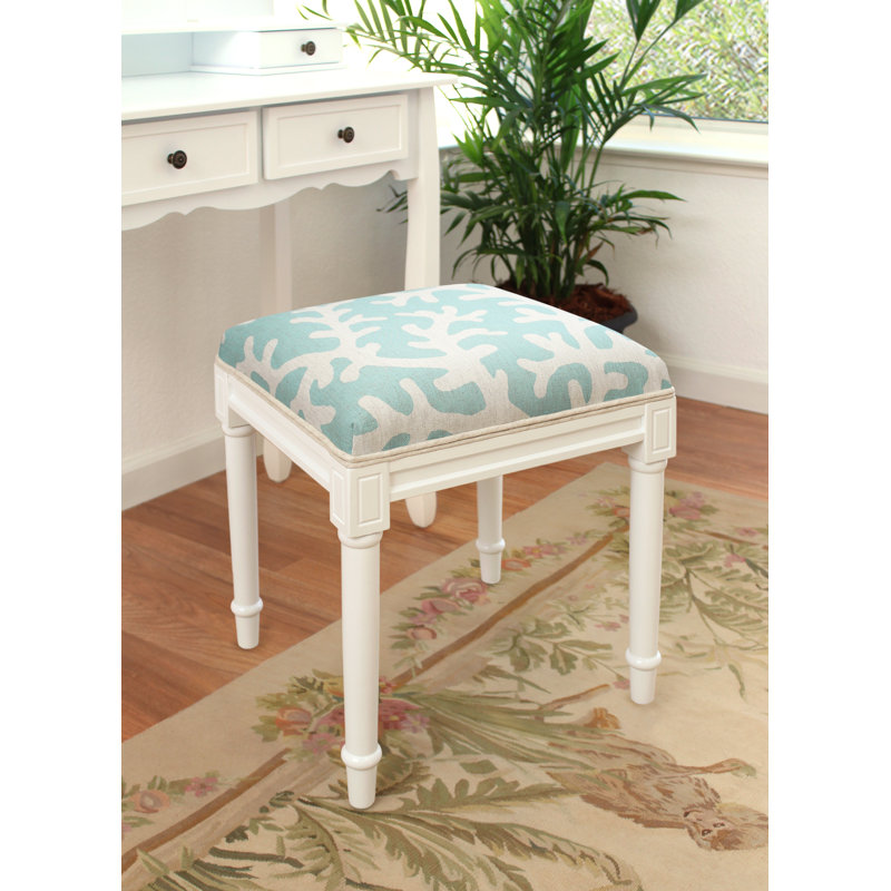 Abelardo Solid Wood Accent Stool, Aqua