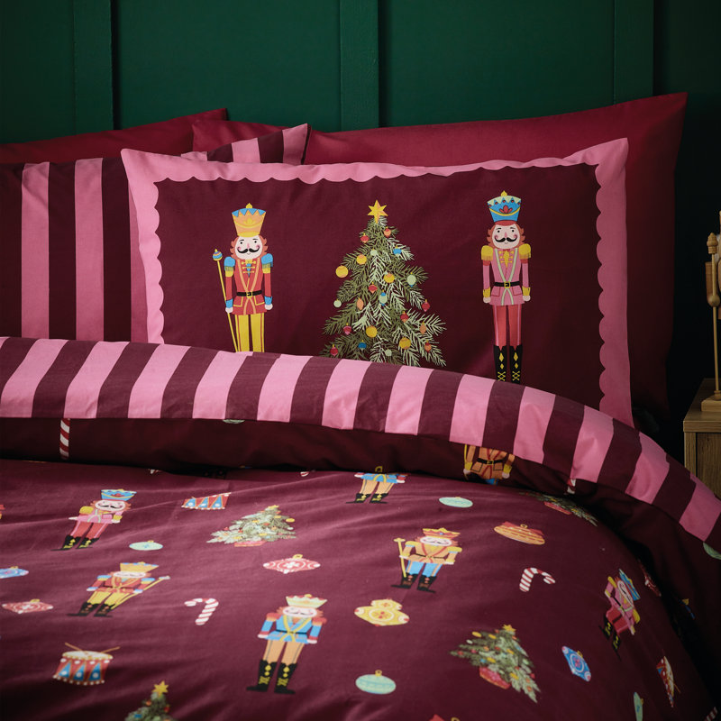 Christmas Nutcracker Stripe Reversible Duvet Cover Set, Double Duvet Cover + 2 Standard Pillowcases