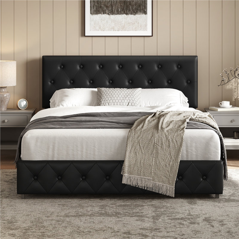 Upholstered Storage Bed, Double (4'6), Black