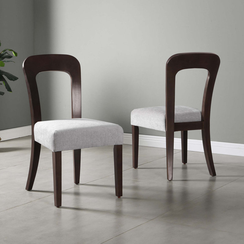 Ensemble de 2 chaises de salle à manger rembourrées avec pieds en bois d'hévéa, Marron foncé